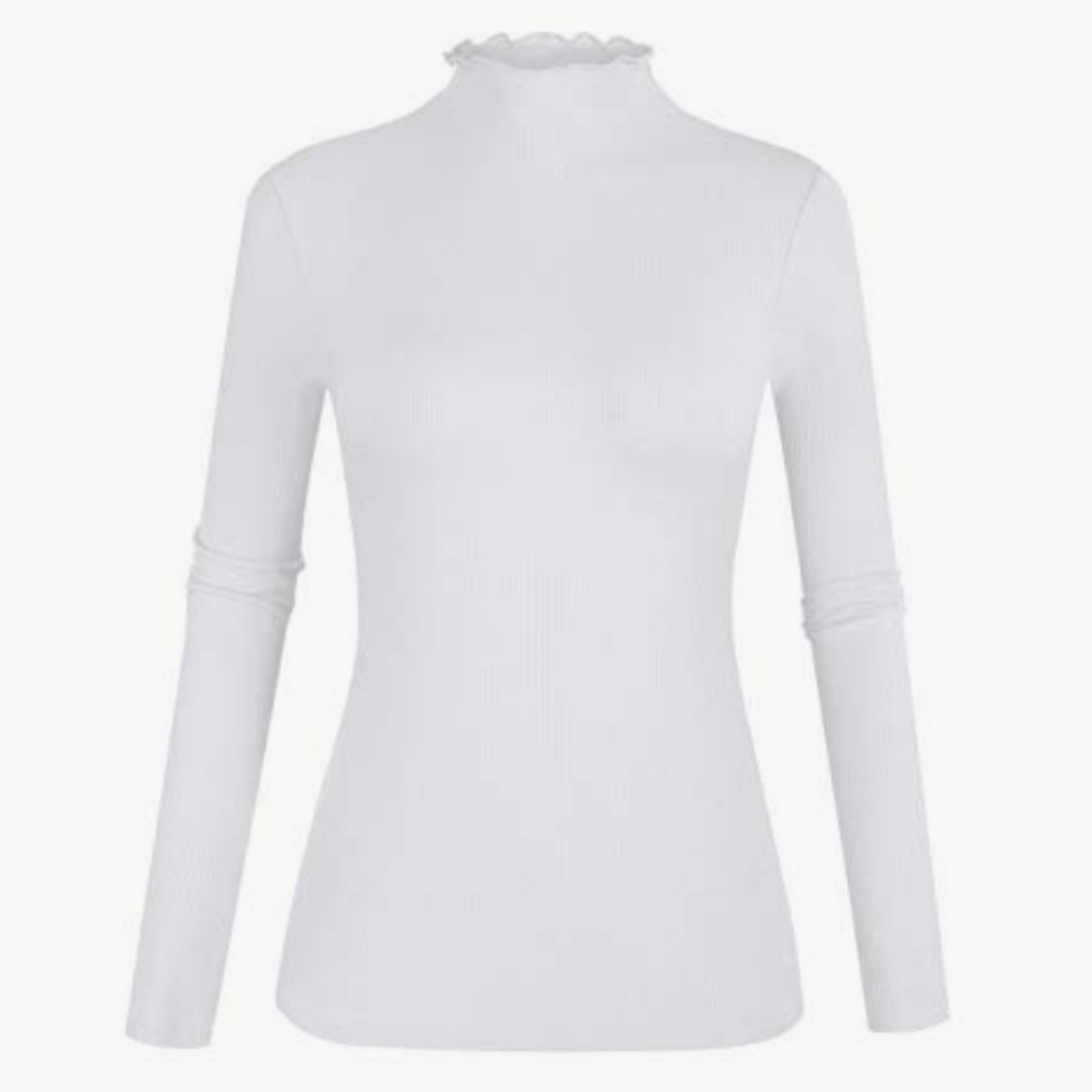POPZONE Women's Lettuce Trim Mock Neck Ribbed Knit shirt